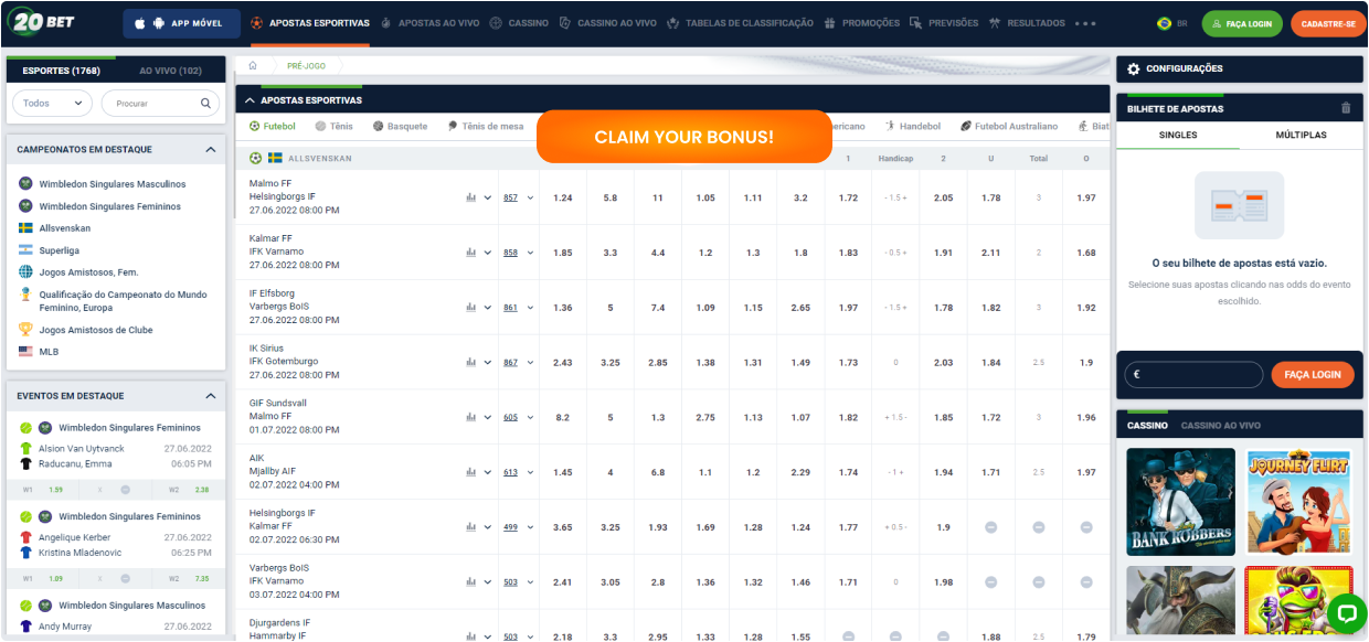 20bet Esporte ao vivo